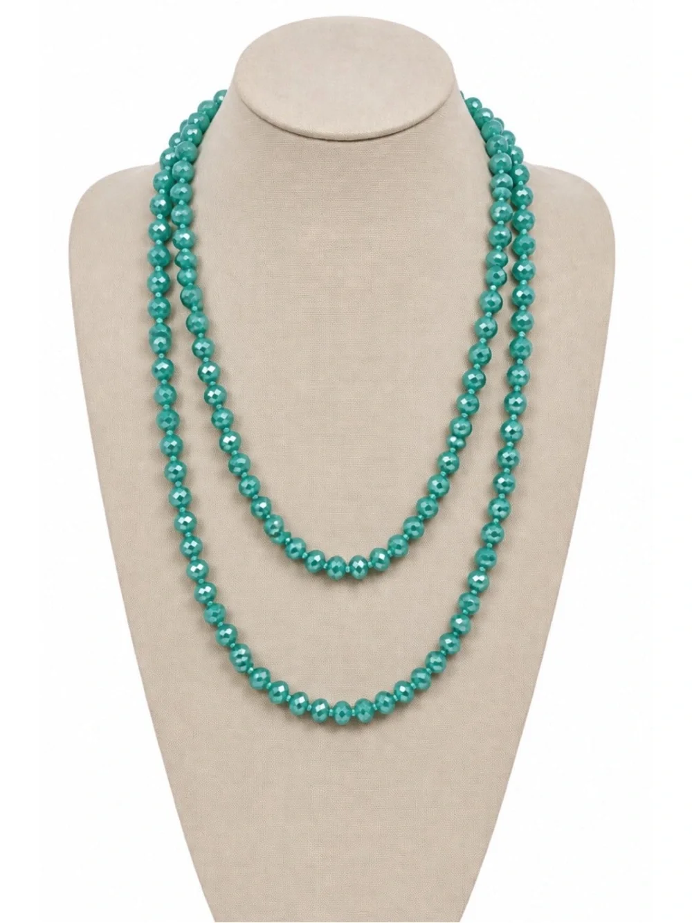 Elegant Blue Shimmery Glass Faceted Crystal Long beaded necklace